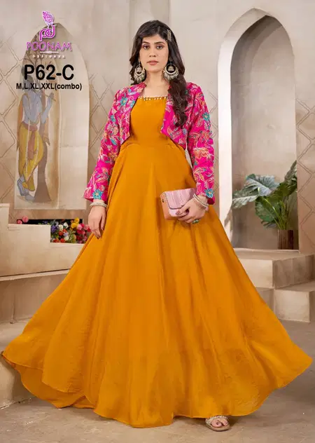 P62 A To D By Poonam Natural Crepe Wholesale Gown With Jacket In India
